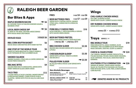 Menu – The Raleigh Beer Garden