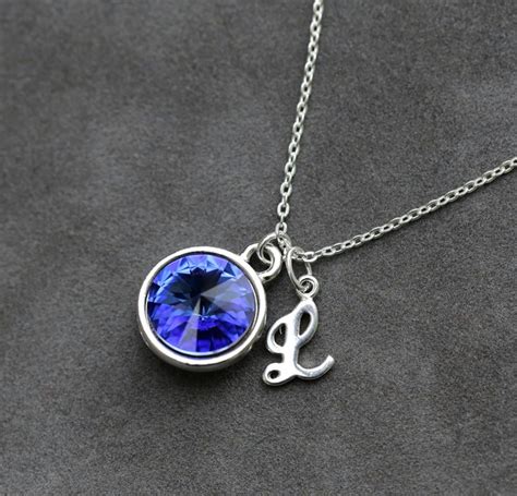 September Birthstone Necklace Personalized Initial Jewelry - Etsy