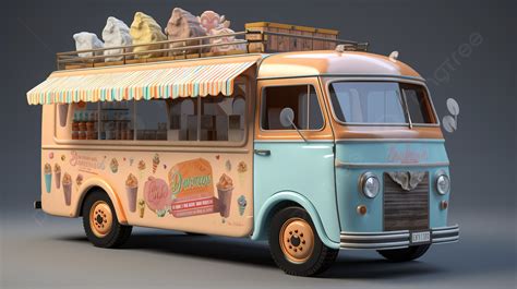 Vintage Style Ice Cream Van In 3d Animation Background, 3d Ice Cream Food Truck, Hd Photography ...