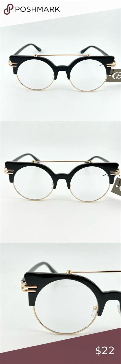 Retro Cat Eye Black Plastic Half Frame Clear Lens Fashion Glasses Gold ...