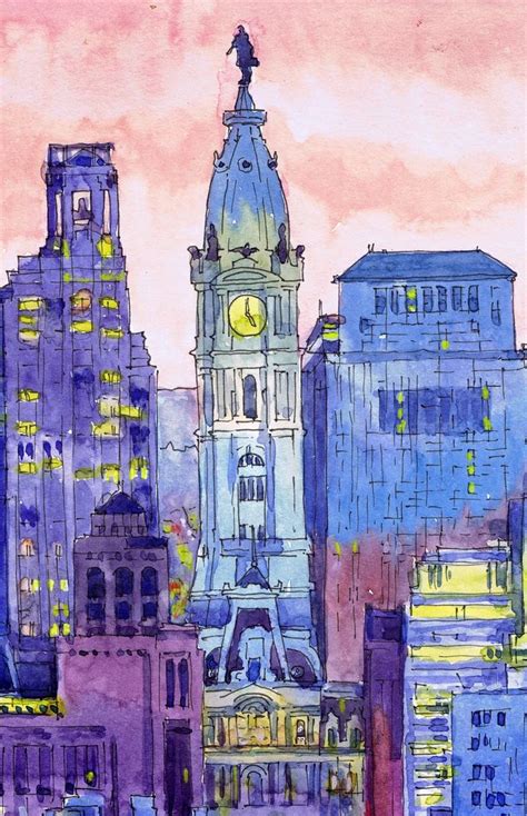 Philadelphia Art Philly Skyline Artwork, City Print Watercolor Painting ...