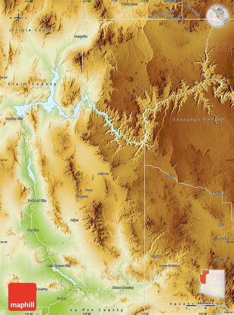 Physical Map of Mohave County