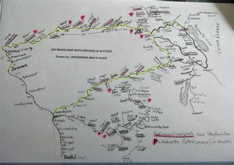 Leh-Ladakh route map with distance and altitude. | Route map, Map, Leh ladakh