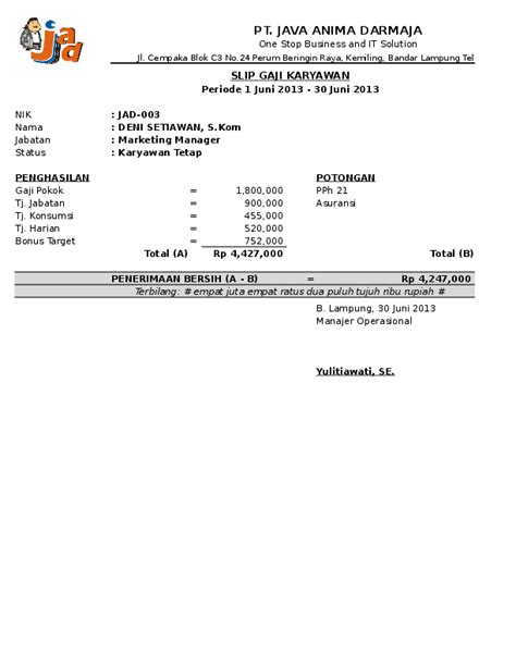 Template Slip Gaji Excel Malaysia