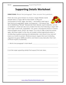 Supporting Details Worksheets