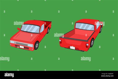 3d red pickup truck car front side back view transport vector illustration eps10 Stock Vector ...