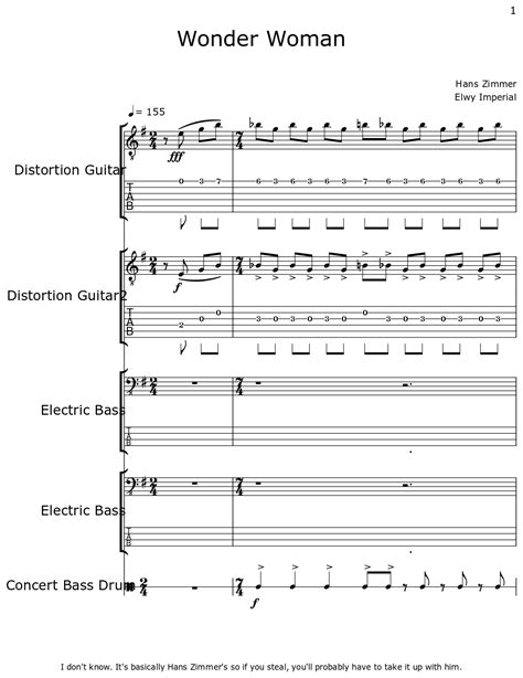 Wonder Woman - Sheet music for Distortion Guitar, Electric Bass ...