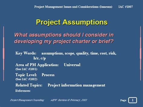 Project Assumptions