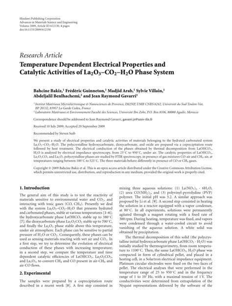 (PDF) Temperature Dependent Electrical Properties and Catalytic Activities of La2O3–CO2–H2O ...