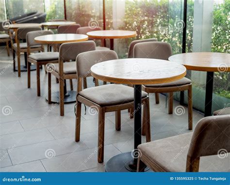 Wooden Tables and Chairs in Cafe Stock Image - Image of decoration ...