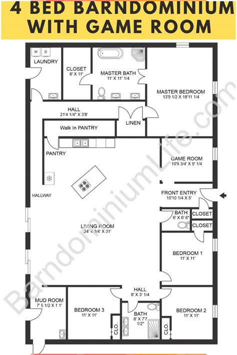 Primary 40X60 4 Bedroom Open Concept Barndominium Floor Plans Comfortable – New Home Floor Plans