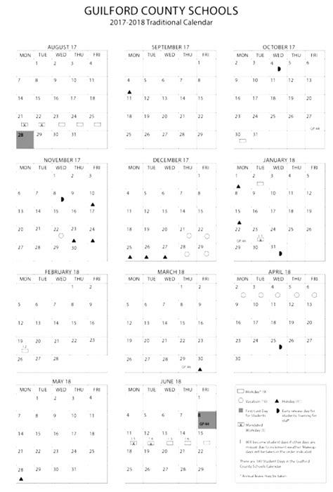 Guilford Academic Calendar - Printable Word Searches