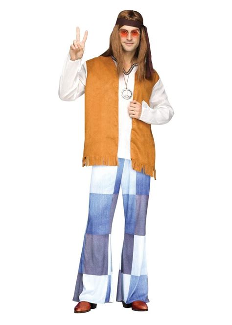 Hippie Shirt Glasses and Peace Necklace Men Costume Set - Hippie Costumes