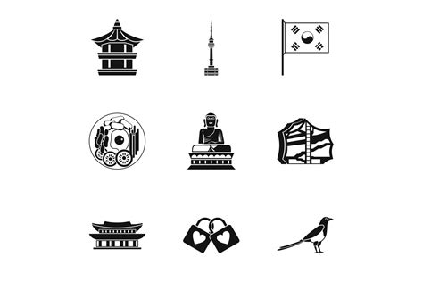 Tourism in South Korea Icons Set, Simple Graphic by ylivdesign ...