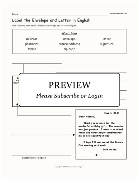 Label the Envelope and Letter in English - Enchanted Learning