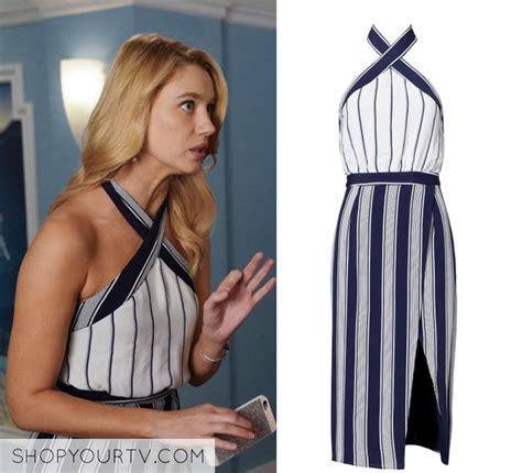 Jane the Virgin: Season 4 Episode 5 Petra's Blue Striped Halter Dress | Shop Your TV | Striped ...