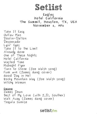 Eagles 2024 Tour Setlist - Hope Ramona