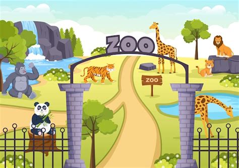 Premium Vector | Zoo Cartoon Illustration with Safari Animals on Forest ...