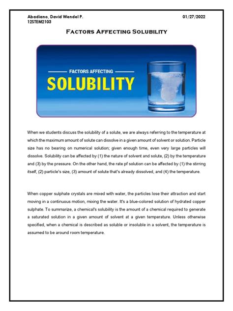 Factors Affecting Solubility | PDF