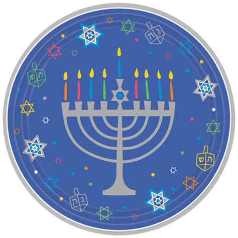 Hanukkah Round Paper Plates 27cm - Pack of 18 | Partyrama