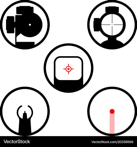 Weapon scope or gun sight icons set main types Vector Image