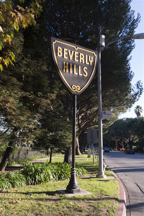 Iconic sign for the town of Beverly Hills, an affluent city in Los Angeles County, California ...