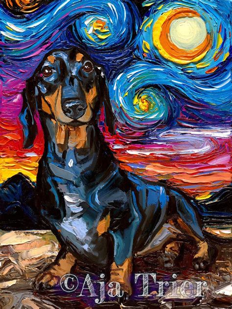 Black and Tan Dachshund 2 Rectangular Art Starry Night Art Print Dog ...