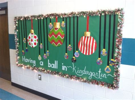 Christmas Bulletin Board - Christmas garland and lights, big ornaments ...