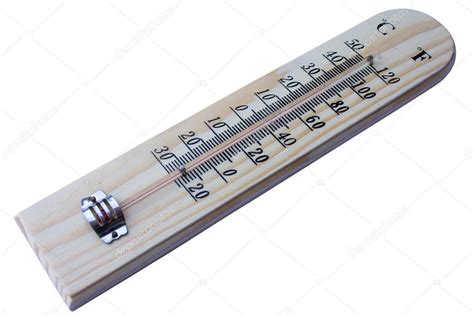 Wooden celsius fahrenheit thermometer over white — Stock Photo ...