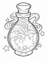 Magic potion Bottle Magical Fairytale Fairy coloring Book Page In Black  sketch template