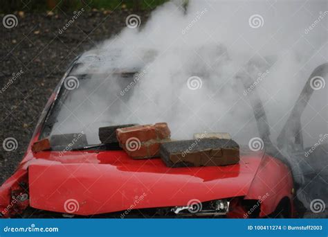 Car fire and explosion editorial stock image. Image of crash - 100411274