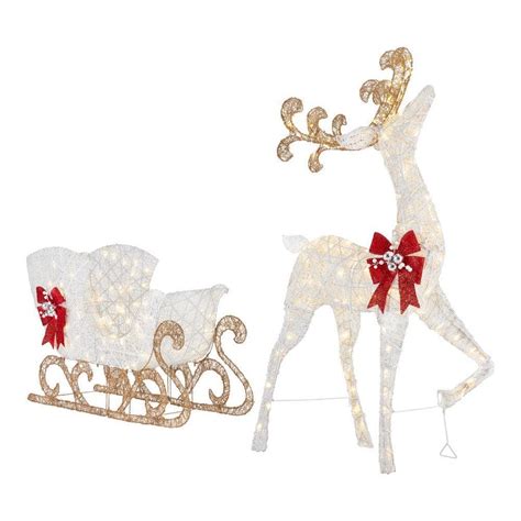 5 ft Warm White LED Reindeer with Sleigh Holiday Yard Decoration ...