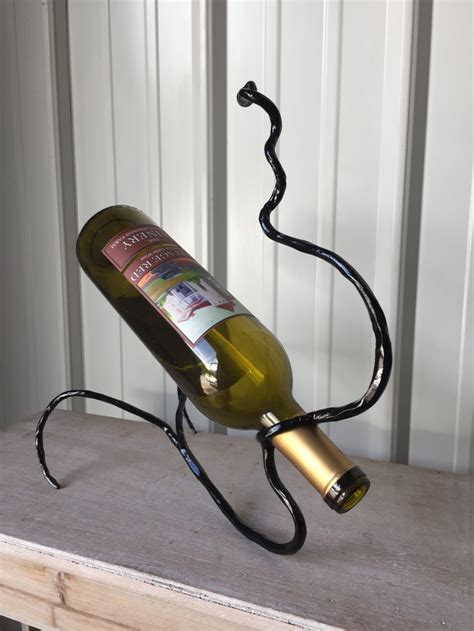 Metal Wine Bottle Holder, Blacksmith - 6th Anniversary Gift of Iron, Wine Bottle Decor, Wine ...