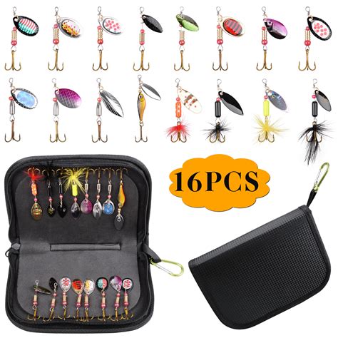 Fishing Lure Kit for Trout 16pcs Spinner Baits Feather Tail Spinner ...