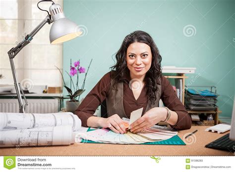 Architect Woman in Her Office with Color Cards in Front Stock Image - Image of construction ...