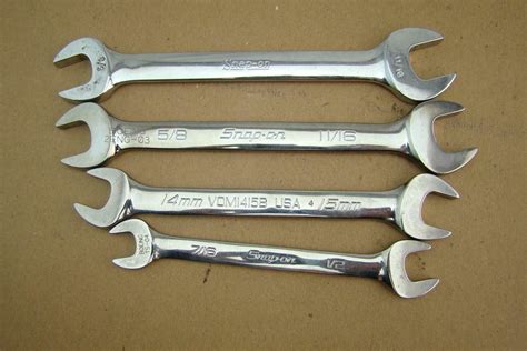 (4) Snap-On Double Sided Wrenches (5/8x11/16, 14mmx15mm,7/16x1/2 ...