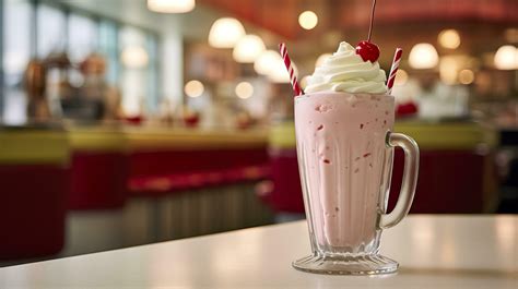 Cherry Milkshake in a Classic American Diner. food photography concept. Generative AI 32493551 ...