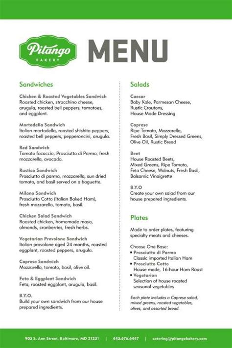 Pitango Bakery + Cafe menu in Baltimore, Maryland, USA