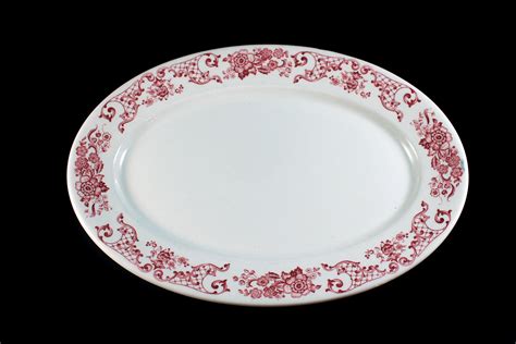 Oval Platter, Syracuse China, Restaurant Ware, Red and White, Floral Pattern, 13 Inch