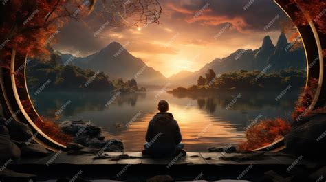 Premium AI Image | Serene Nature Scene with a Peaceful Meditator by a ...