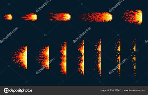 Pixel art fireball. Game icons set. Comic boom flame effects for emotion. Red flames. Stock ...