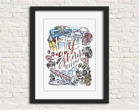 Gulf Shores, Alabama Watercolor Handlettered Wall Art Print Gift 8x10 ...