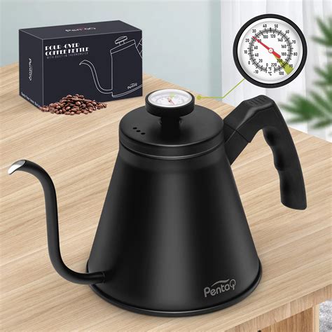 Buy pentaQ Pour Over Coffee Kettle with Thermometer, 40oz/1.2l Premium Stainless Steel Gooseneck ...