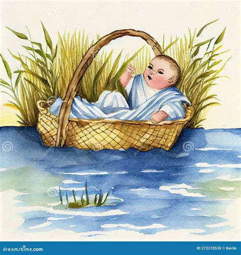 Baby Moses Floating in a Reed Basket on the River Nile in Egypt, Jewish ...