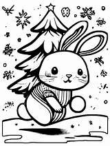 Cute Christmas Rabbit Coloring Page · Creative Fabrica sketch template