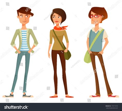 Cute Cartoon Illustration Young People Stylish Stock Vector (Royalty ...