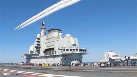 Chinese aircraft carrier Liaoning celebrates China's National Day - YouTube