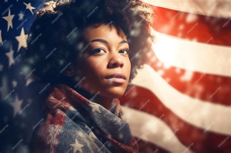 Premium AI Image | Woman wrapped in usa flag 4th july concept juneteenth
