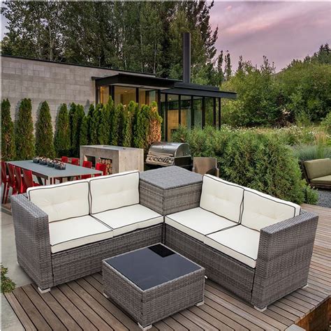 enyopro 4 Piece Patio Furniture Set, All-Weather Outdoor Sectional Sofa ...