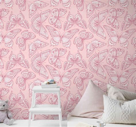 Pink and White Butterfly Bedroom Wallpaper - TenStickers